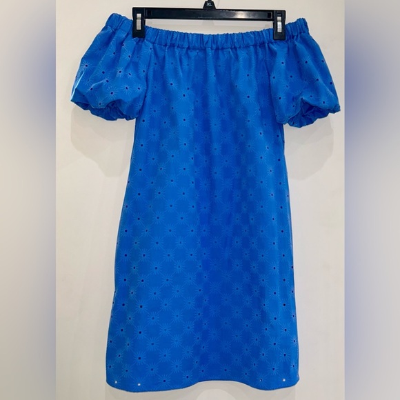 New Zara embroidered off-the-shoulder Eyelet short puff sleeve mini dress XS - Picture 3 of 11